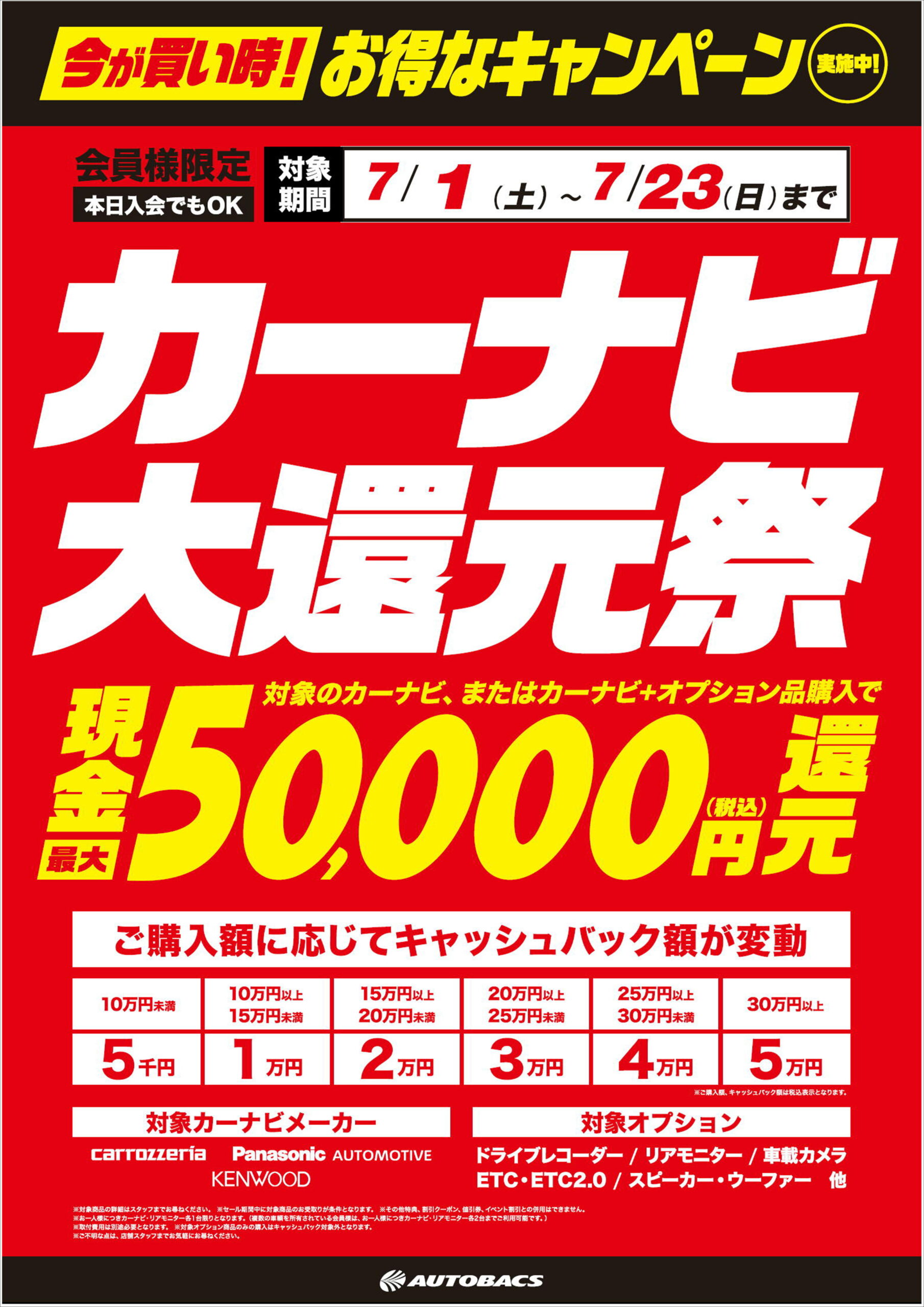 今が買い時！】カーナビ大還元祭‼ 最大5万円還元のキャッシュバック企画 7月1日～23日まで | スーパーオートバックス大宮バイパス｜オフィシャルサイト